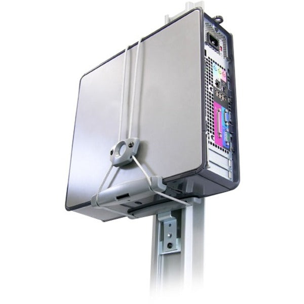 Ergotron Universal CPU Holder mounted vertically showing open-frame design and security fastening system