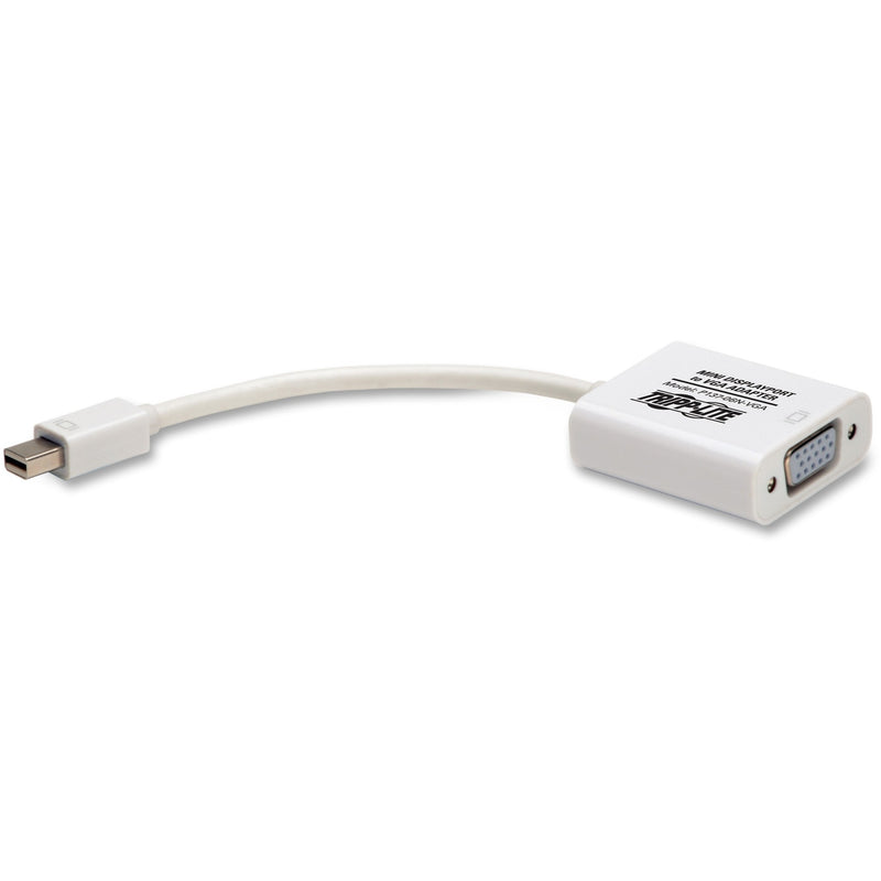 White Mini DisplayPort to VGA adapter cable showing full length view with connectors