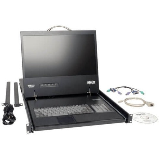 Complete Tripp Lite KVM switch package with accessories and cables