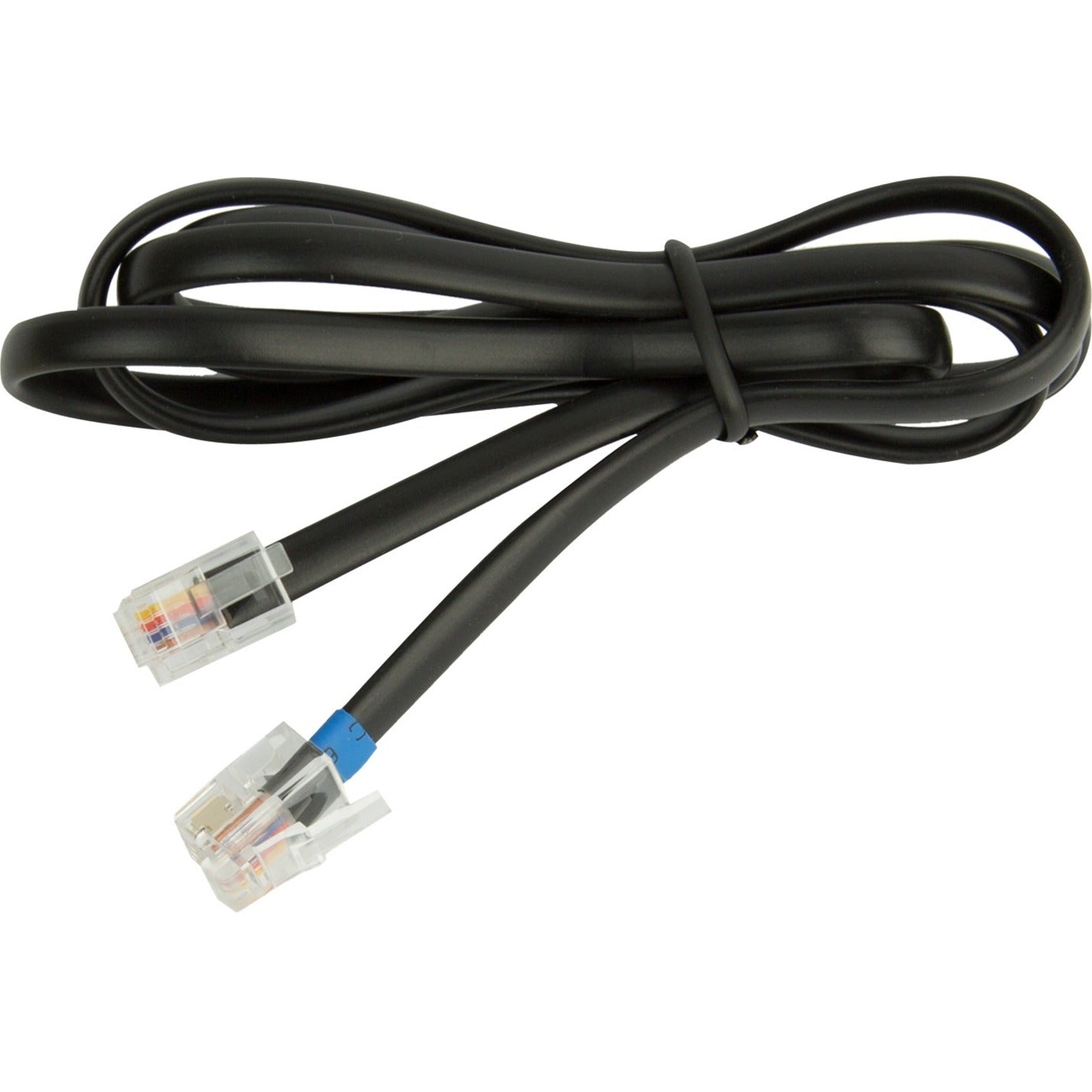 Jabra 14201-12 black phone cable with RJ-9 connectors at both ends and blue identifier band-alternate-image1