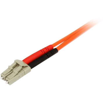 Close-up view of LC connector end of StarTech.com fiber patch cable with strain relief boot-alternate-image2