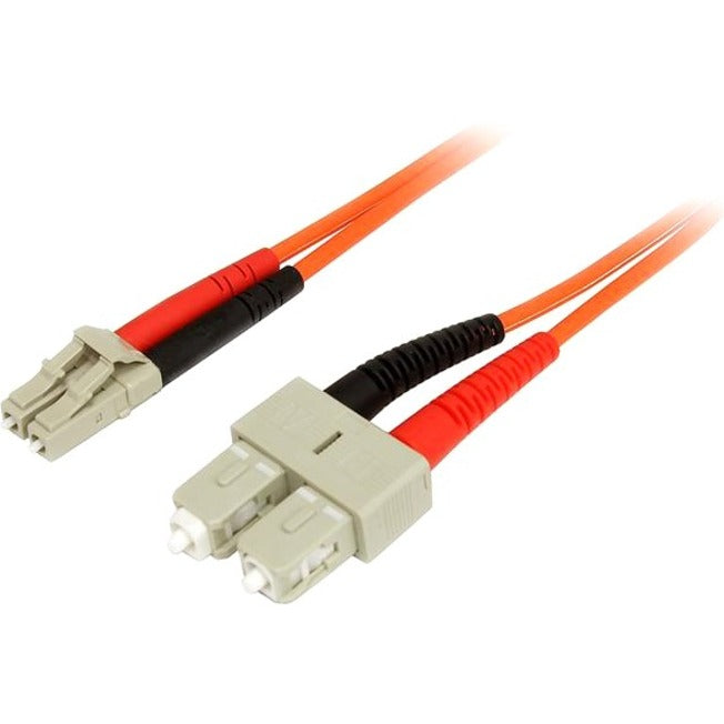 StarTech.com orange multimode fiber patch cable with LC and SC connectors showing full cable length-alternate-image1