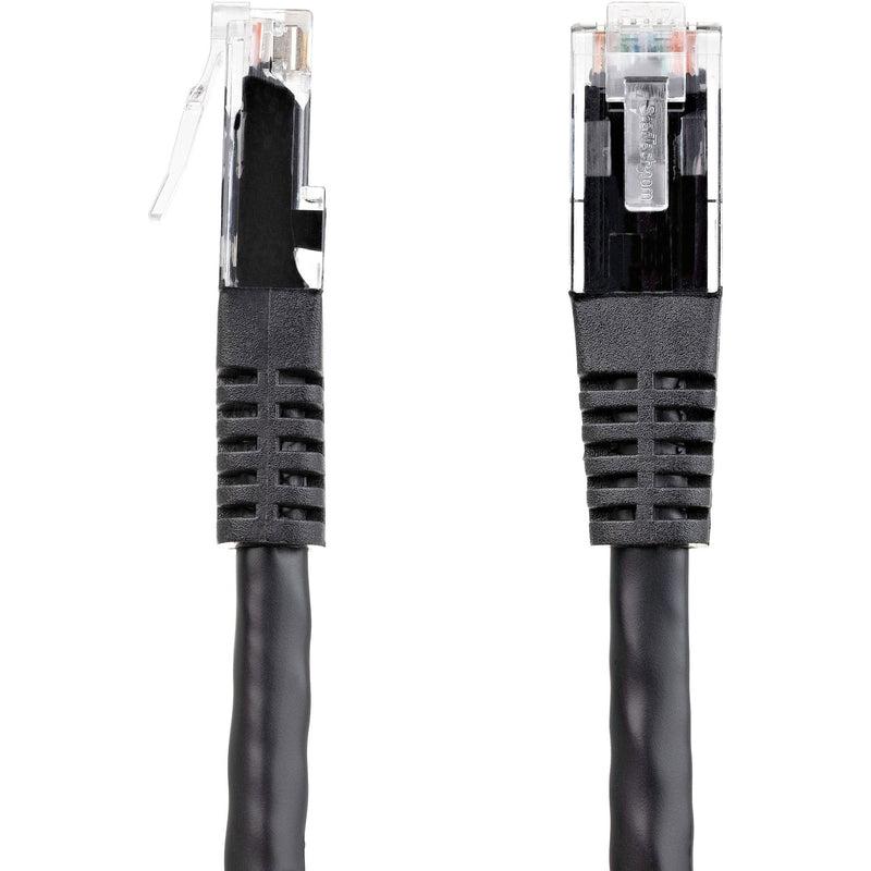 Side-by-side comparison of StarTech.com Cat6 cable RJ-45 connectors showing quality construction and strain relief