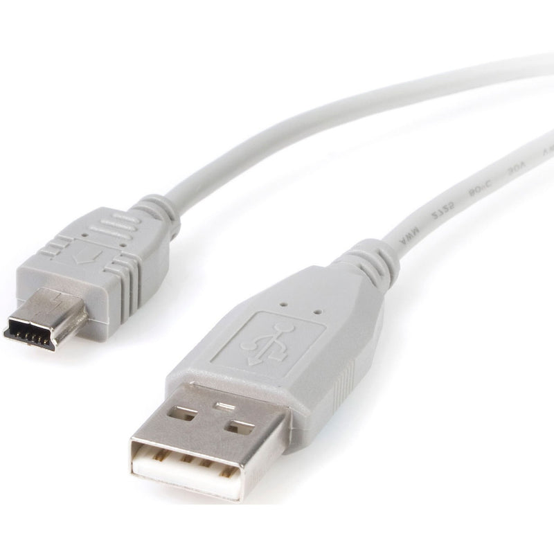 StarTech.com USB 2.0 cable showing USB Type-A and Mini-B connectors with gray housing