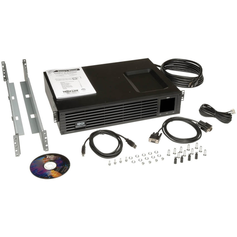 Complete package contents including UPS, mounting hardware, cables, and documentation