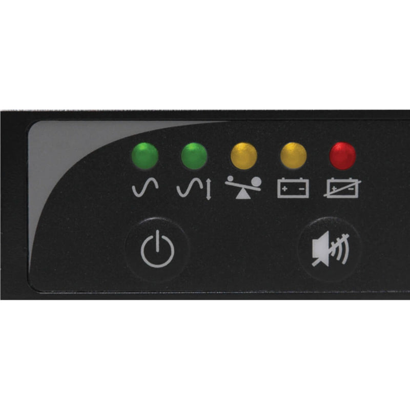 Close-up of LED status indicators on Tripp Lite SMART1000RM1U UPS control panel