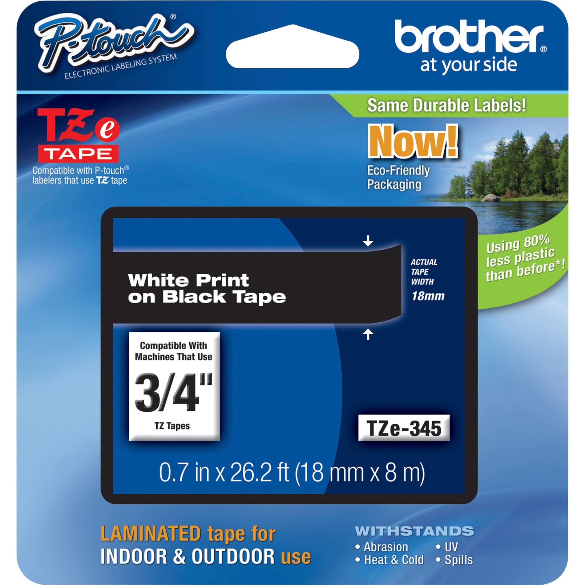 Brother TZE345 P-Touch Flat Surface Laminated Tape, Grime Resistant, Temperature Resistant, Grease Resistant