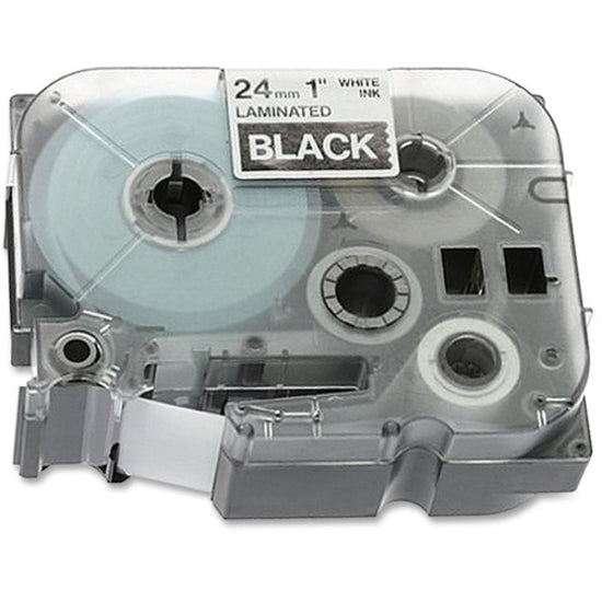 Transparent Brother TZe-355 tape cartridge showing internal mechanism and black tape roll