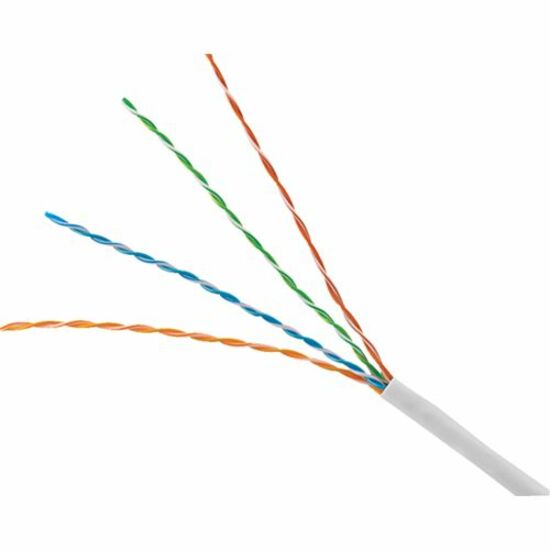 Close-up view of Genesis Cat.6 cable showing four twisted pairs in blue, green, orange, and brown with white striped design