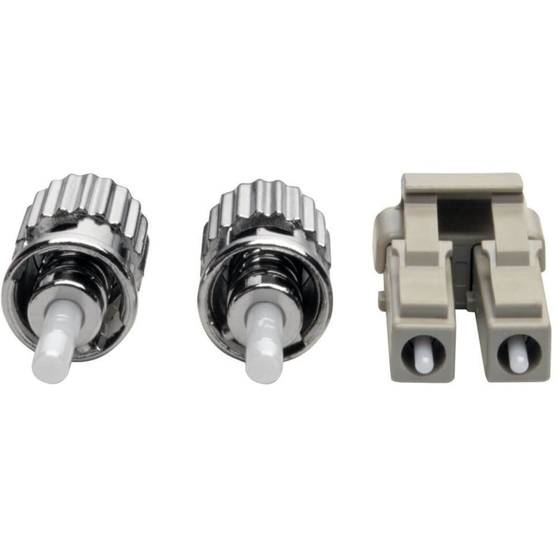 Detailed view of LC and ST connector end faces and locking mechanisms