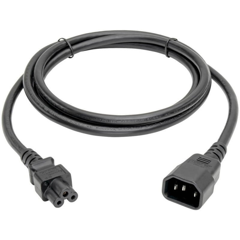 Full length view of Tripp Lite P014-06N power adapter showing coiled cable and both connectors