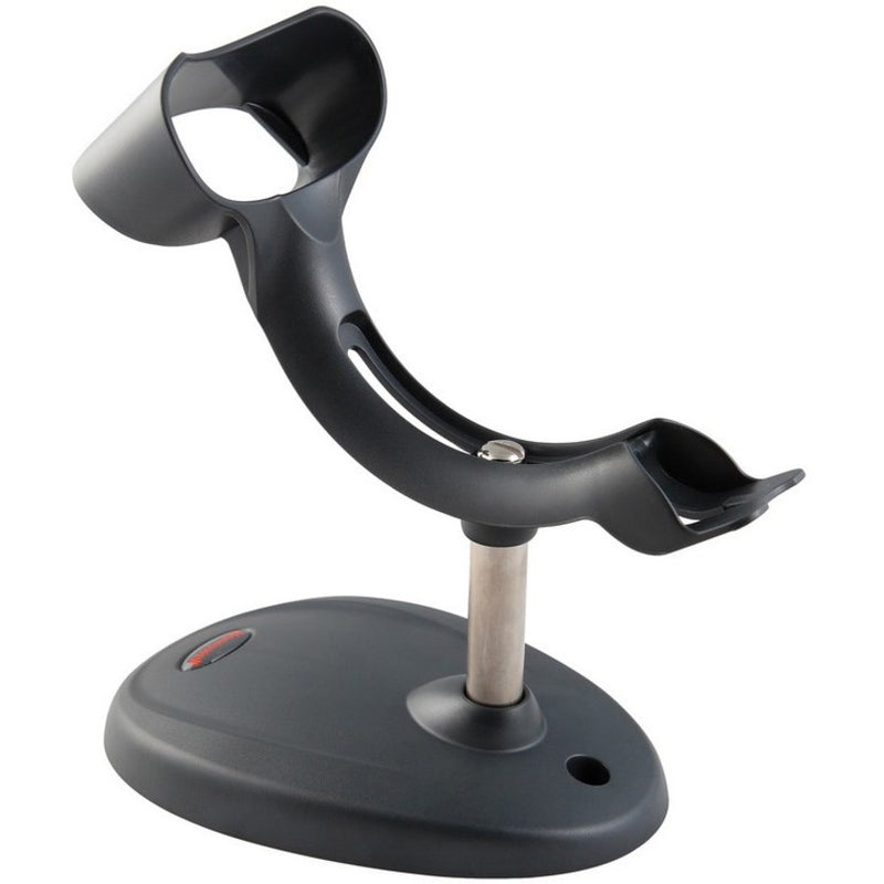 Gray Honeywell handheld scanner holder with curved ergonomic design, featuring stable base and angled cradle mount