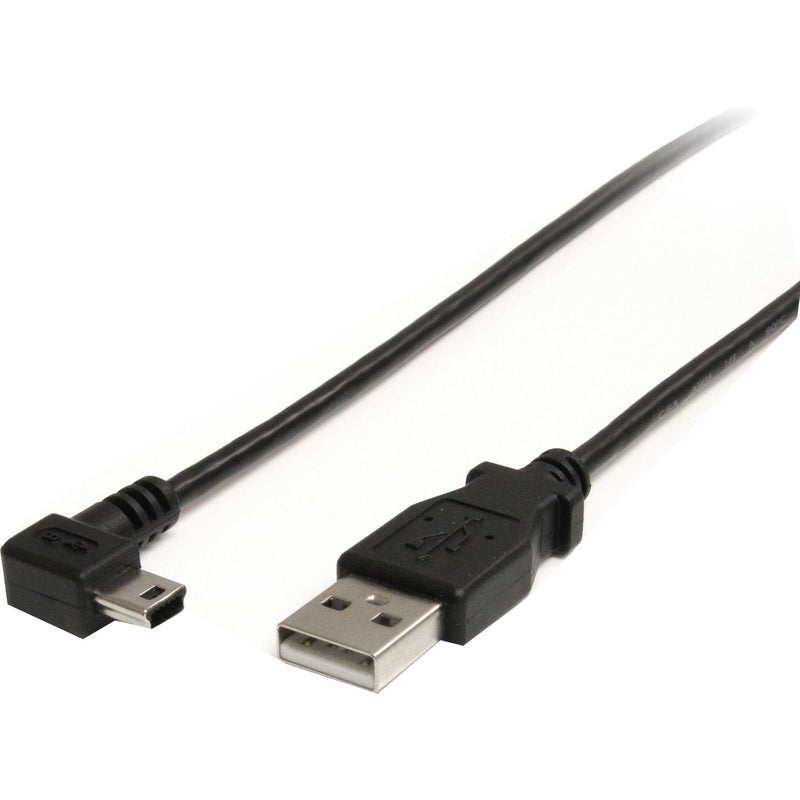 StarTech.com USB to right-angle Mini USB cable showing full cable length with standard USB-A and right-angle Mini-B connectors