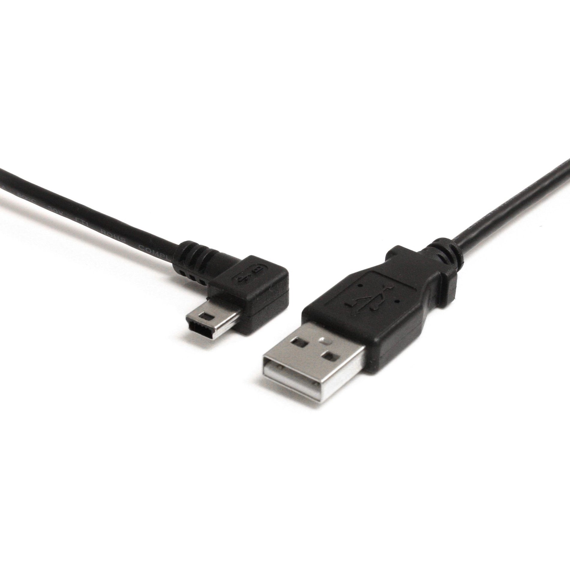 StarTech.com USB2HABM3LA 3 ft Mini USB Cable - A to Left Angle Mini B, Charging, Molded, Strain Relief, 480 Mbit/s Data Transfer Rate
