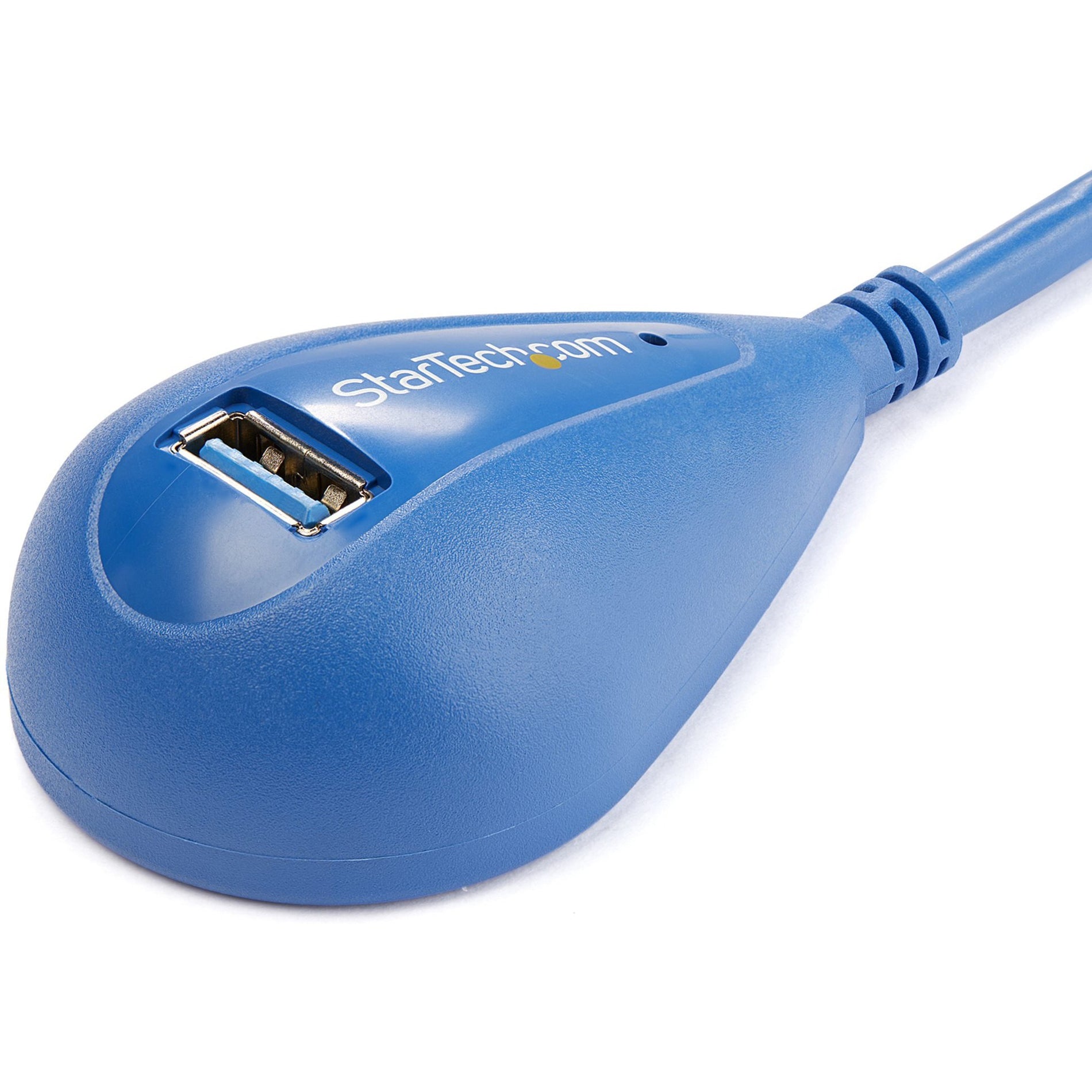 Detailed view of StarTech.com USB hub showing ergonomic teardrop design and USB port-alternate-image2