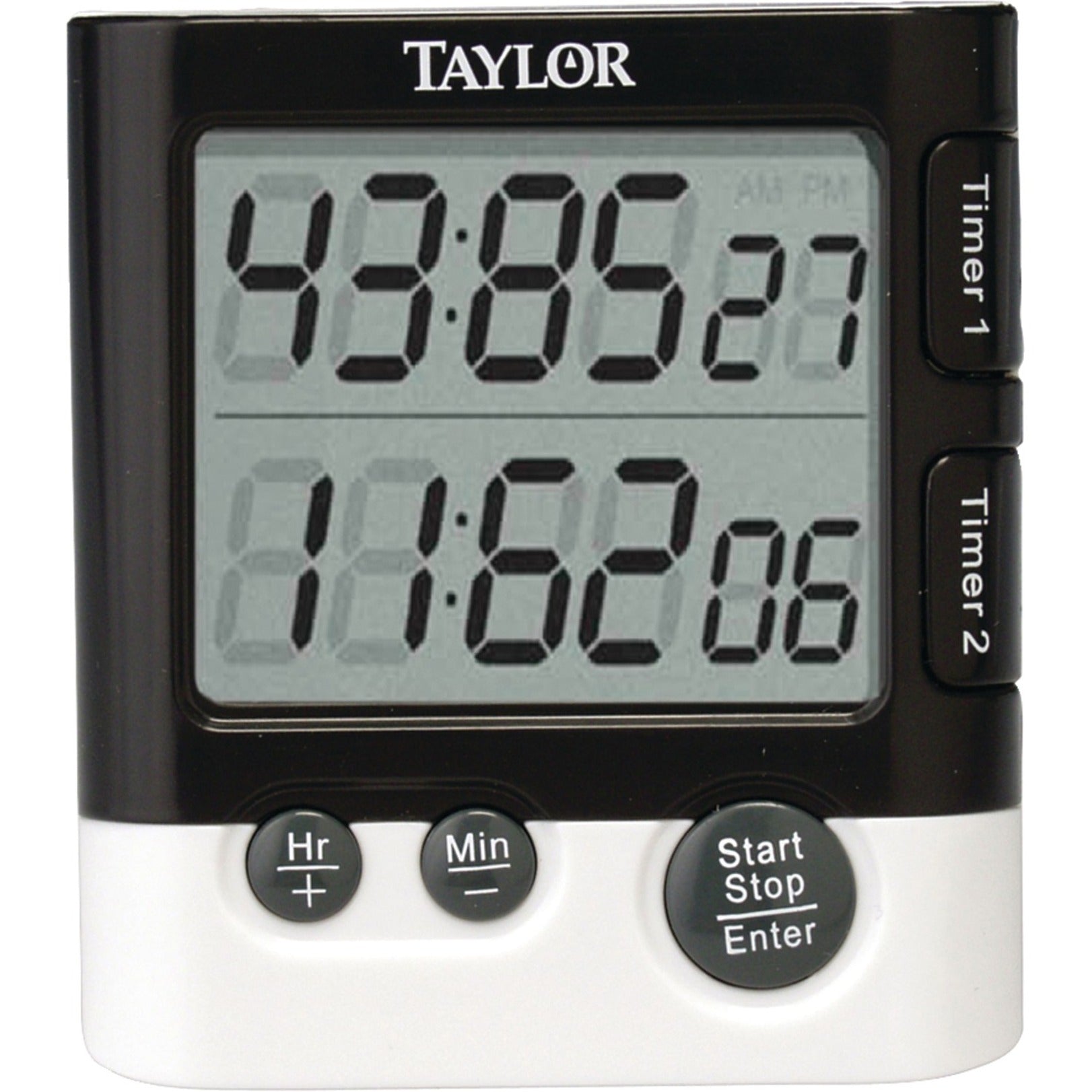 Taylor 5828 dual event timer showing two LCD displays with digital time readouts and three control buttons-alternate-image1