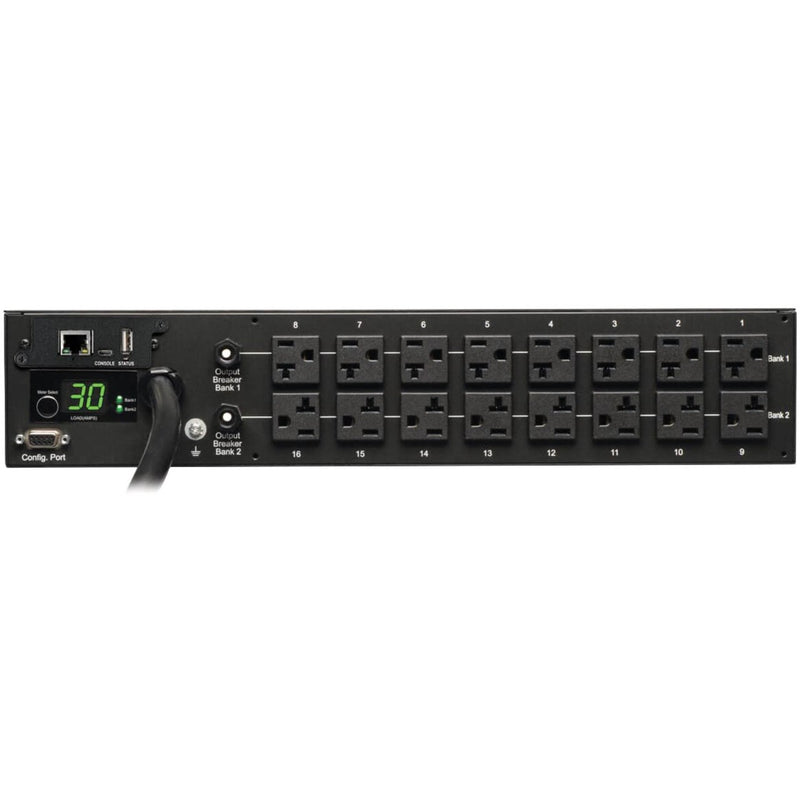 Horizontal view of PDUMNH30 PDU showing dual-bank outlet configuration and management interfaces