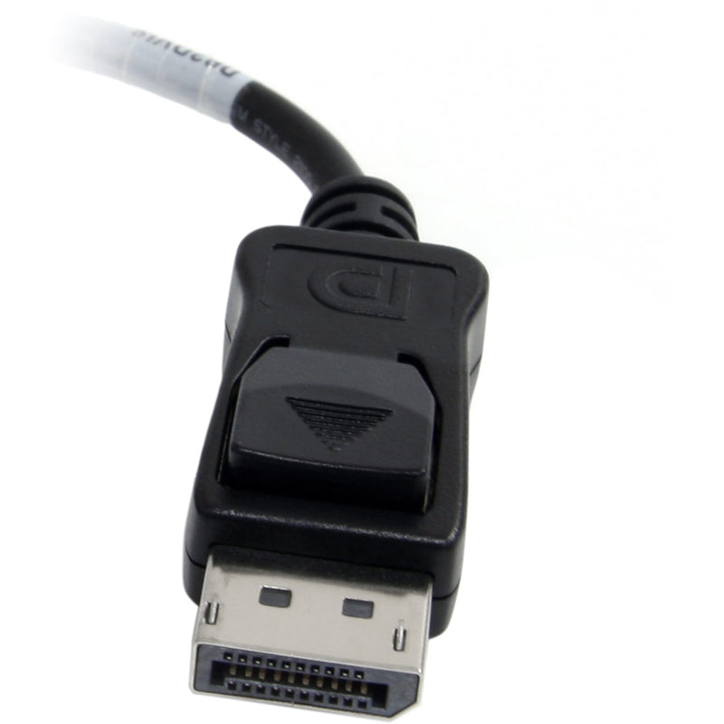 Detailed view of DisplayPort connector with latching mechanism on StarTech.com adapter