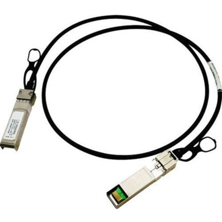 Juniper QFX-SFP-DAC-3M SFP+ direct attach copper cable with black jacket and metal connectors at both ends