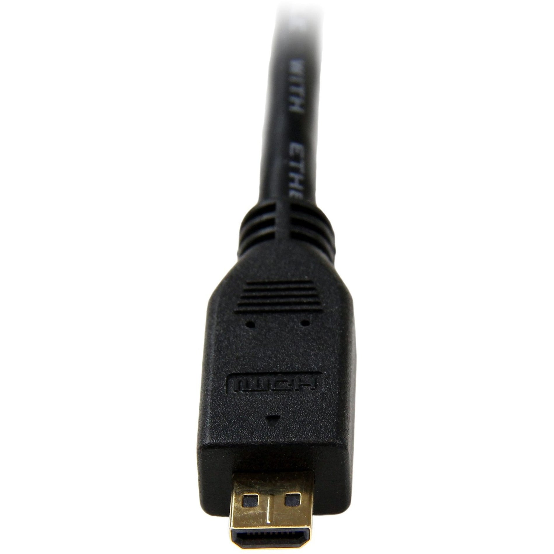 StarTech.com كبل HDMI عالي السرعة بطول 3 أقدام مع إيثرنت - HDMI إلى HDMI ميكرو - ذكر إلى ذكر، يدعم الـ 4K، موصلات مطلية بالذهب، أسود