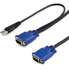 สาย USB KVM แบบบางพิเศษ 10 ฟุต 2-in-1 ป้องกันการพันกัน ตัวนำทองแดง สีดำ