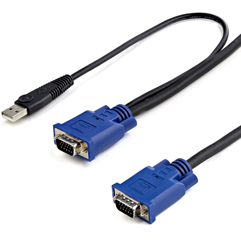 StarTech.com 2-in-1 USB KVM cable showing USB connector and dual VGA connectors with black cable