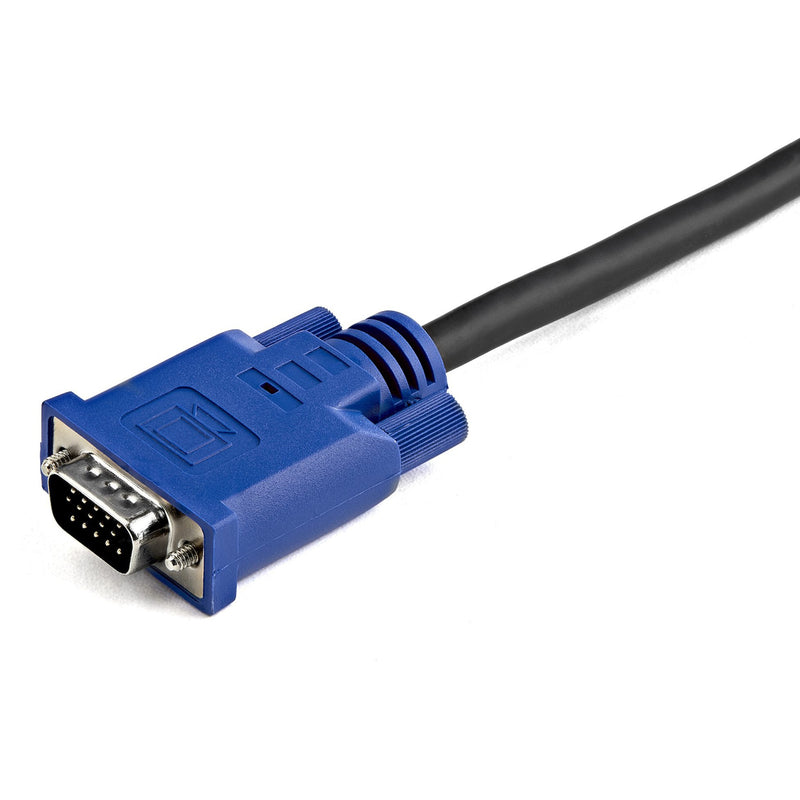 Detailed view of StarTech.com KVM cable VGA connector with blue housing