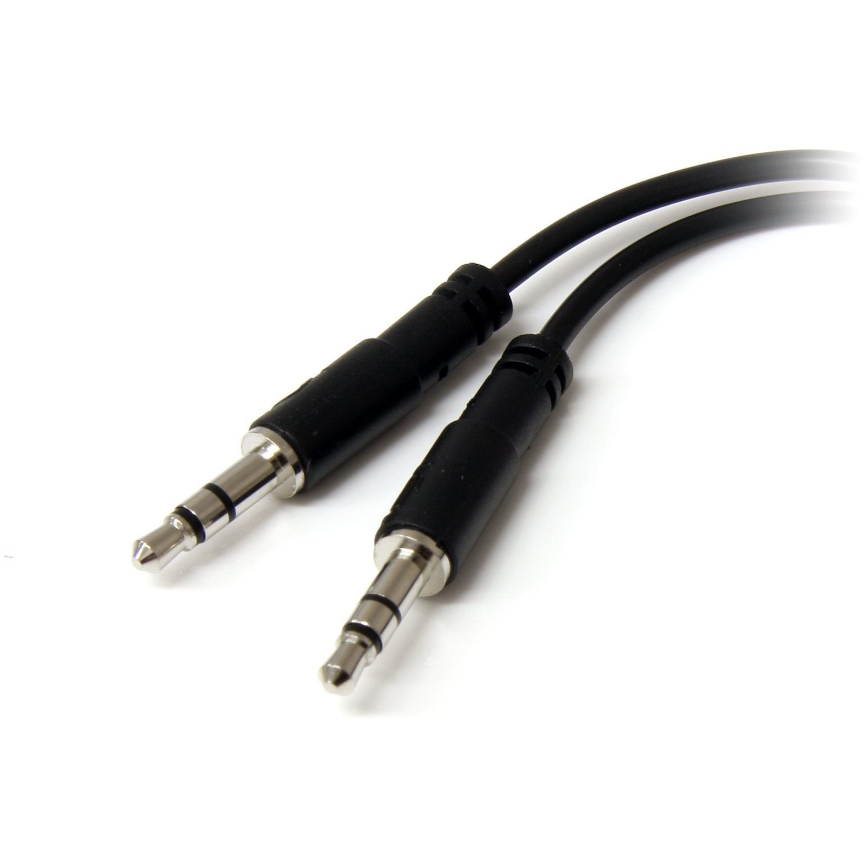 Detailed view of StarTech.com adapter's dual male 3.5mm connectors with nickel plating-alternate-image3