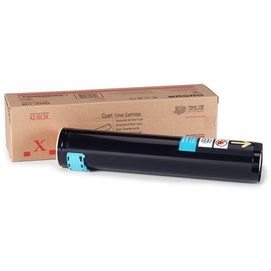 Original Xerox 106R00653 cyan toner cartridge shown with retail packaging box-alternate-image1