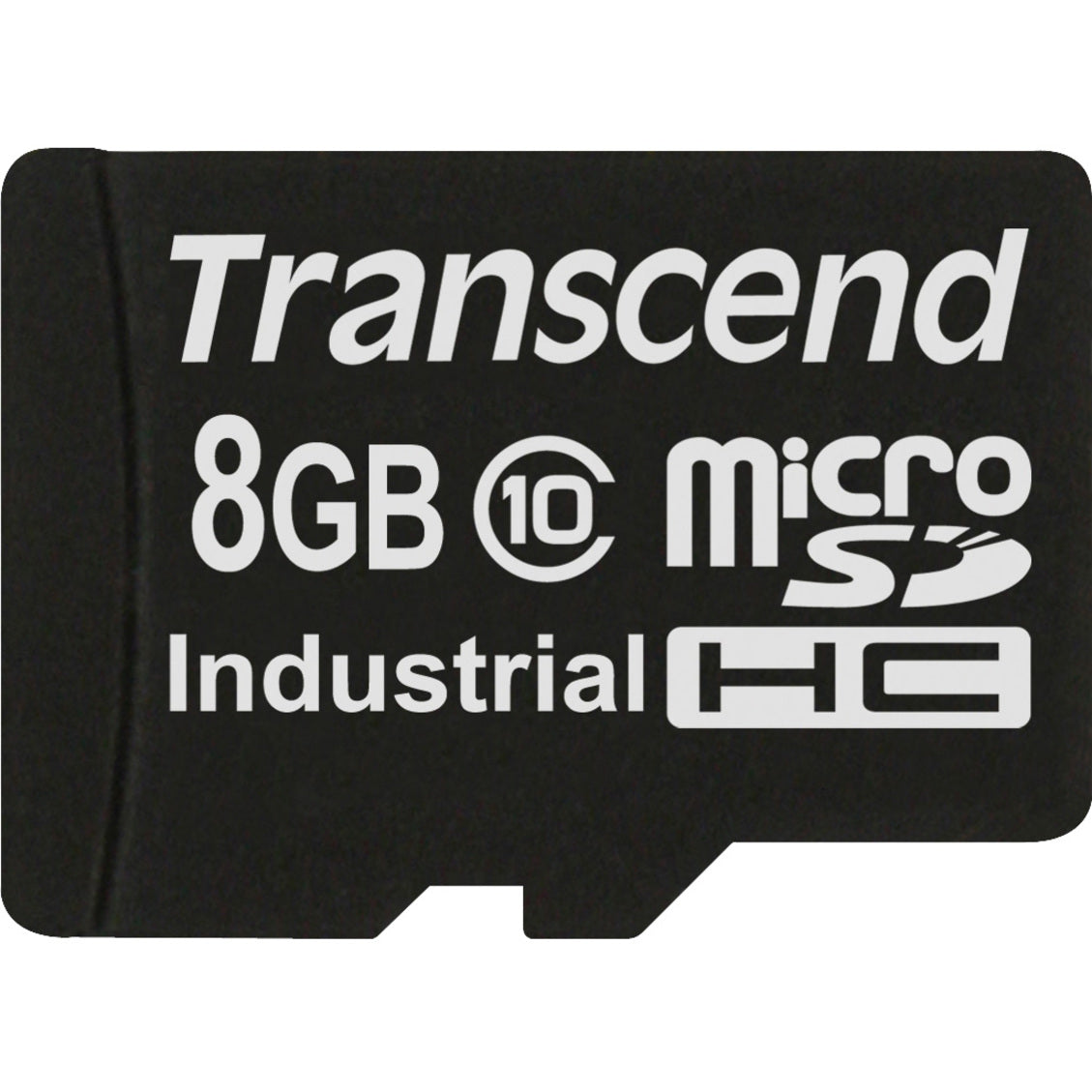 Black Transcend 8GB Class 10 Industrial microSDHC memory card with white text labeling-alternate-image1