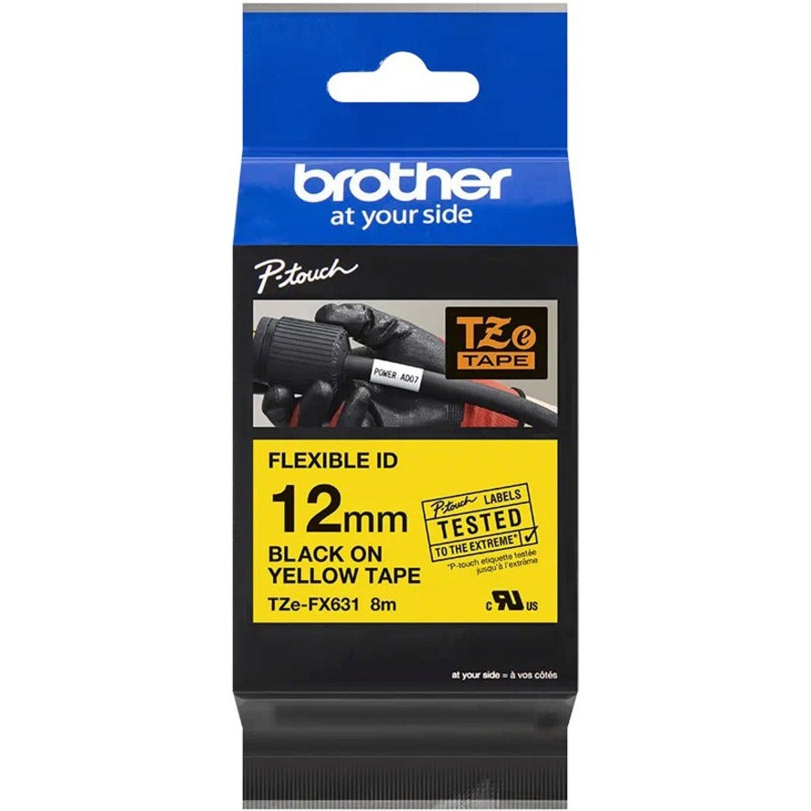 Brother TZE-FX631 TZe-FX631 Flexible Thermal Label, Chemical Resistant, Abrasion Resistant, Fade Resistant, Yellow