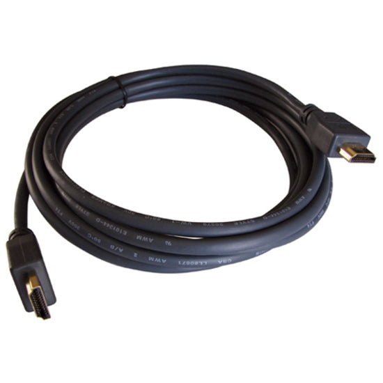 Kramer C-HM/HM-35 HDMI cable with gold-plated connectors and molded design, showing 35-foot black cable coiled with both male HDMI ends visible