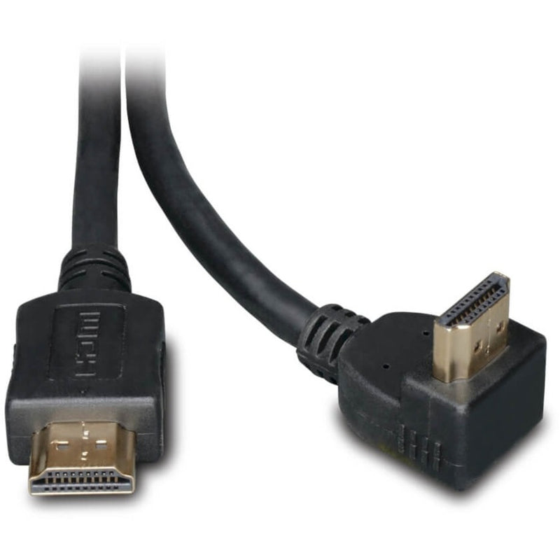 Tripp Lite 6-foot HDMI cable with right-angle connector showing gold-plated connectors and black cable design