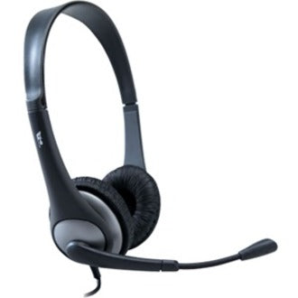 Three-quarter view of Cyber Acoustics AC-204 headset highlighting the adjustable headband and mic placement