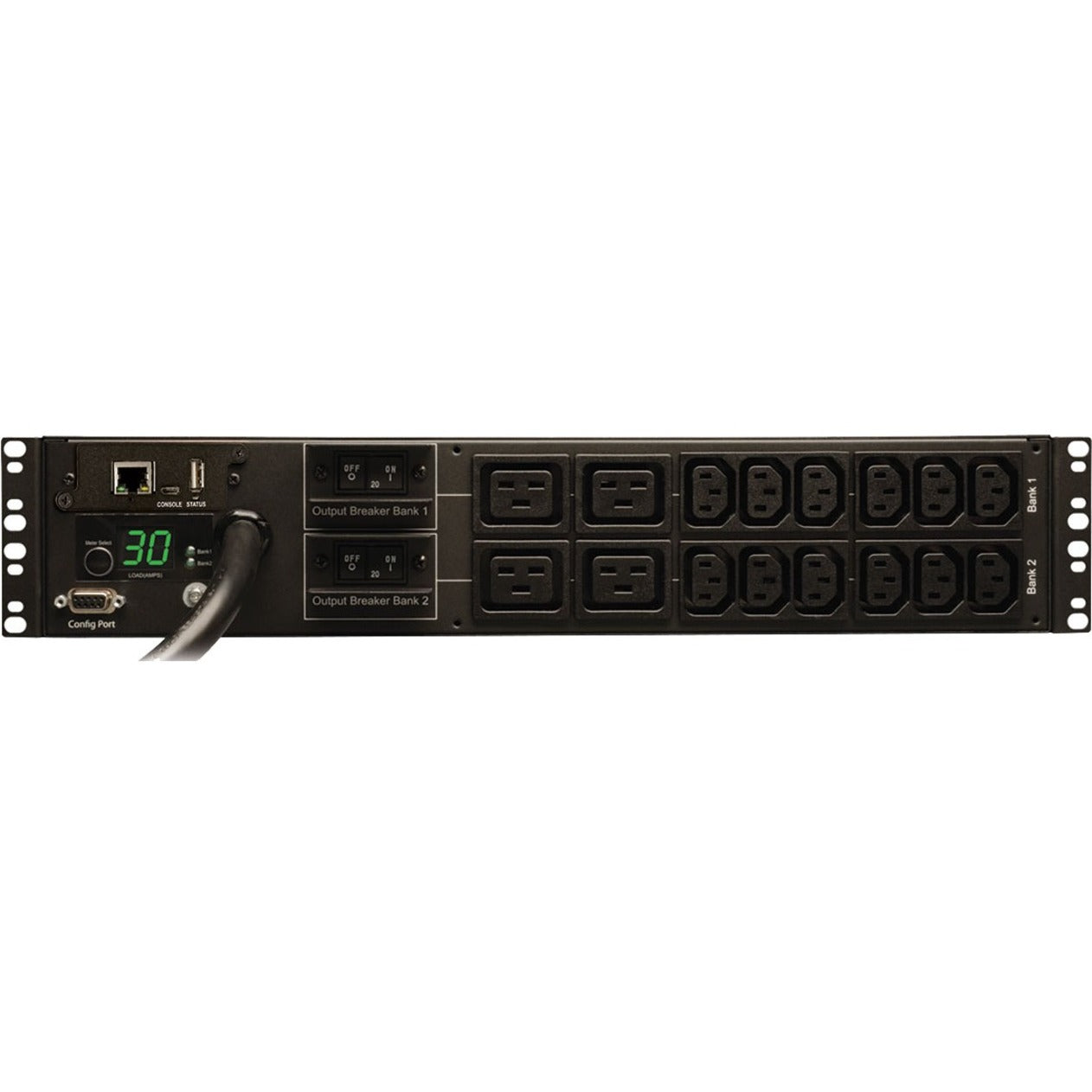 Horizontal rack PDU showing full array of 16 power outlets in dual banks-alternate-image2