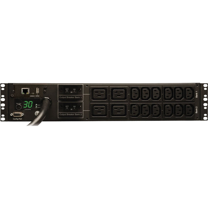 Horizontal rack PDU showing full array of 16 power outlets in dual banks