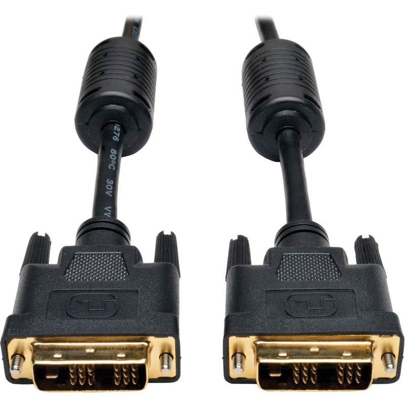 Detailed view of Tripp Lite DVI cable connectors showing textured grip surface and cable specifications