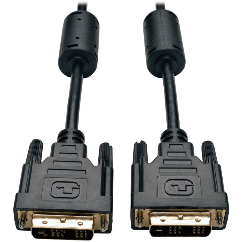 Close-up view of Tripp Lite DVI cable's gold-plated male connectors with strain relief design