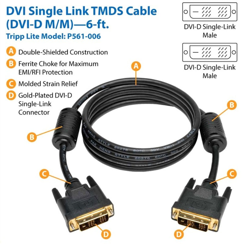 Technical diagram showing DVI cable features including shielding and connector specifications