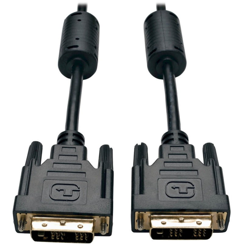 Close-up view of two DVI-D male connectors with gold-plated contacts and black housing