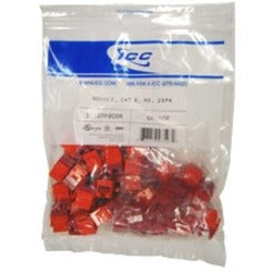 Resealable bag containing 25 orange Cat.6 RJ-45 modular connectors with red termination caps-alternate-image1