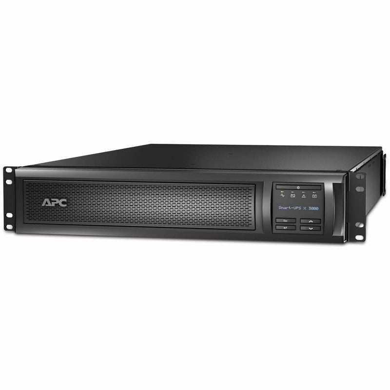 Front view of APC Smart-UPS 3000VA rack-mount UPS showing LCD display and mesh front panel