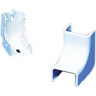 HellermannTyton white PVC internal corner cover showing assembled and disassembled views for cable raceway system