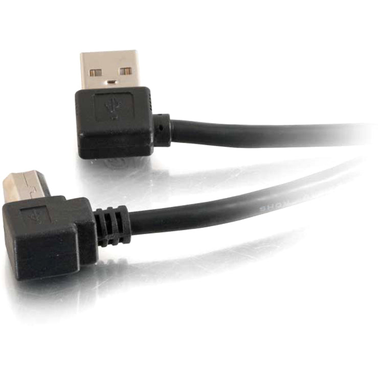 Side view of USB cable showing right angle connector design and cable flexibility