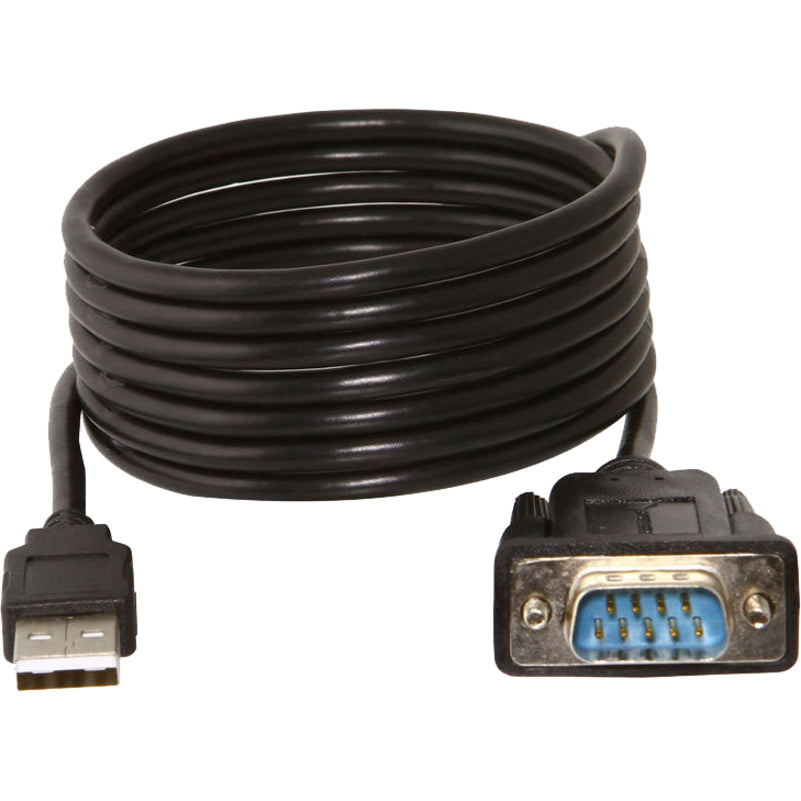 Close-up view of Sabrent USB to Serial adapter showing coiled cable and connector details-alternate-image2