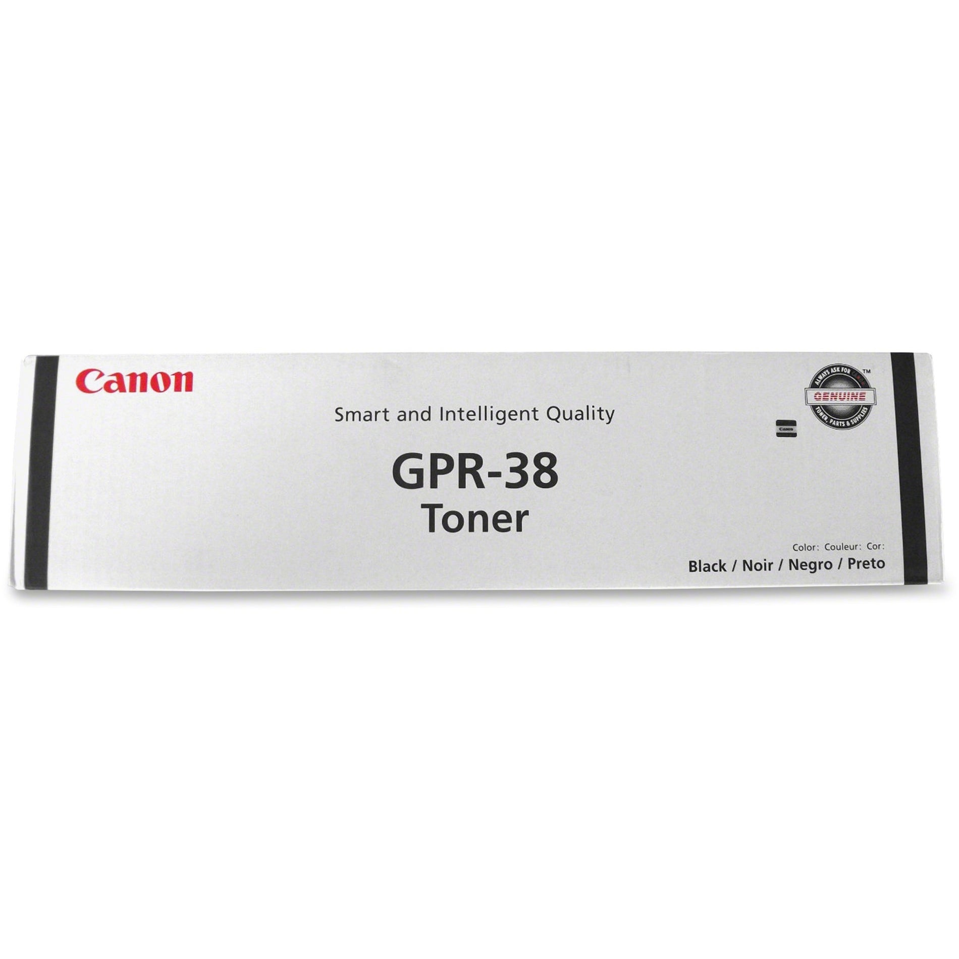 Canon GPR-38 genuine black toner cartridge packaging showing product details and specifications-alternate-image1