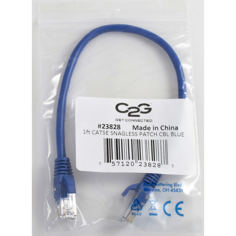 C2G Cat5e ethernet cable in retail packaging showing product label and certifications