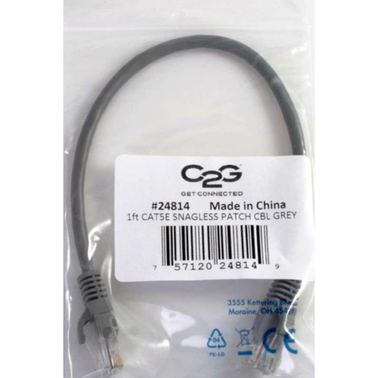 C2G Cat5e cable in retail packaging showing product specifications and certifications