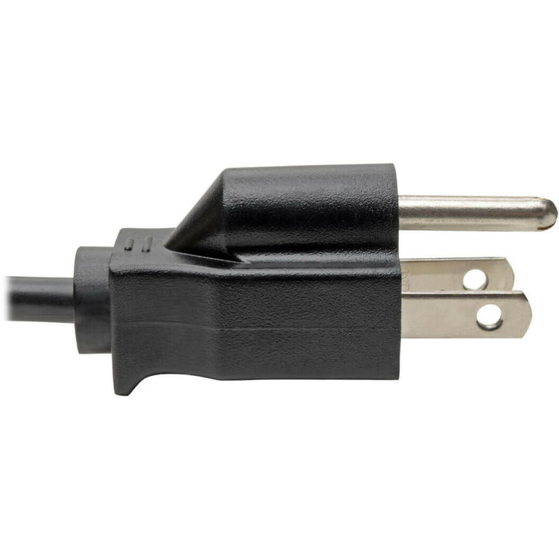 Detailed view of NEMA 5-15P plug on Tripp Lite power cord showing construction quality