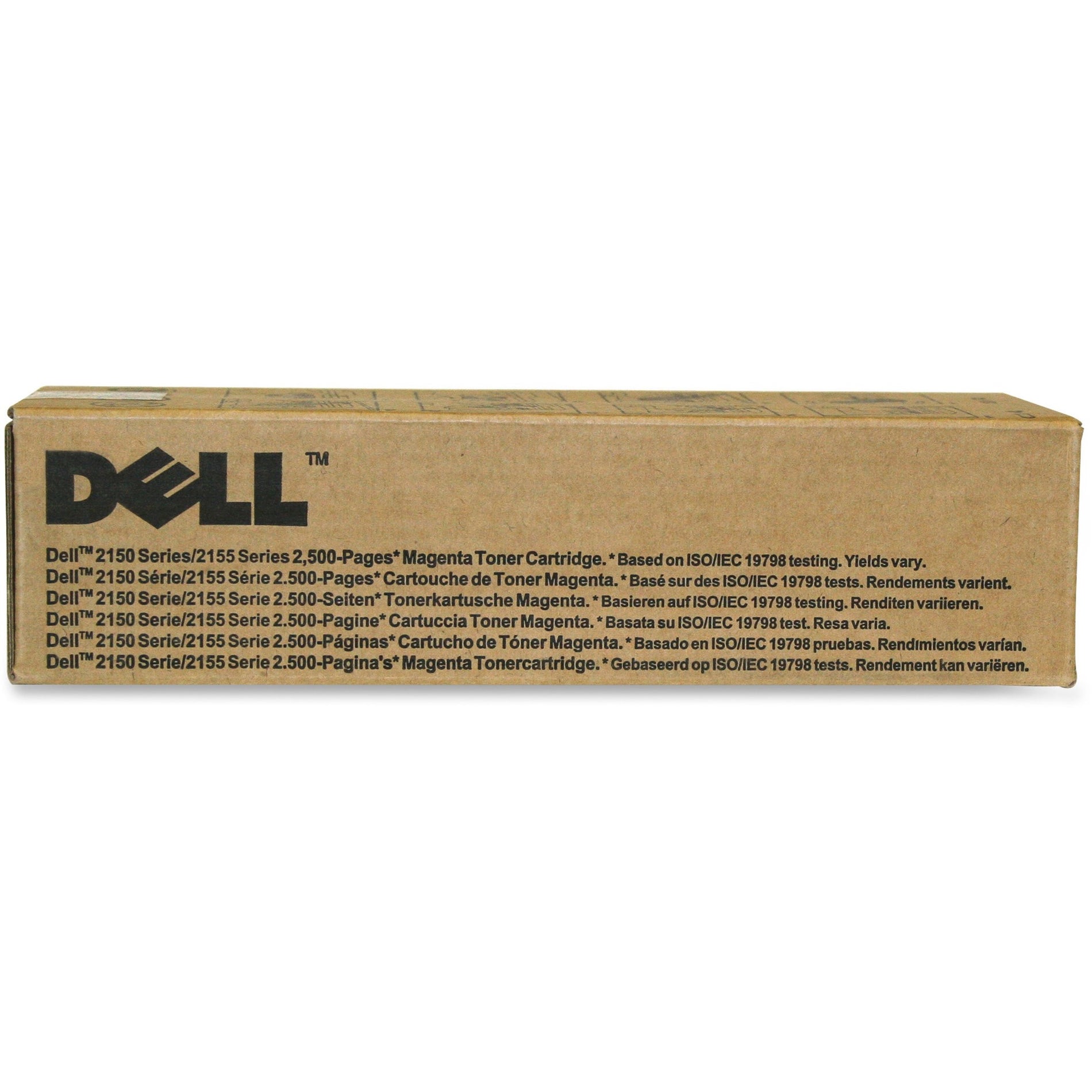 Dell 2150/2155 Series magenta toner cartridge retail box showing product information in multiple languages-alternate-image1